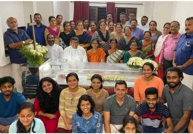Family smiling in funeral